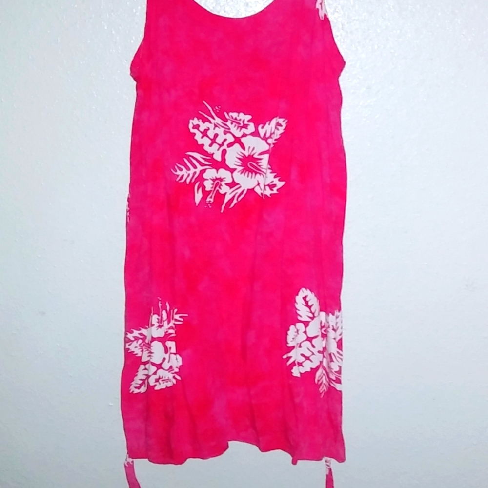 Island Stuff M Sleeveless Aloha Tie Dye Hawaiian Sun Dress in Bright Pink